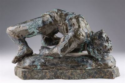 Piotr Golawski Signed Bronzed Sculpture Chagrin. Piotr Golawski (Poland) Signed Bronzed 