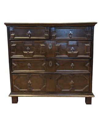 Antique 17th C English Geometric Oak Chest of Drawers. Antique 17th Century English Charles II 