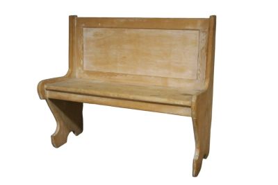 19th C Small Quebec Pine Bench Church Pew. 41 inches L x 36 H x 18 deep. Condition: Although 