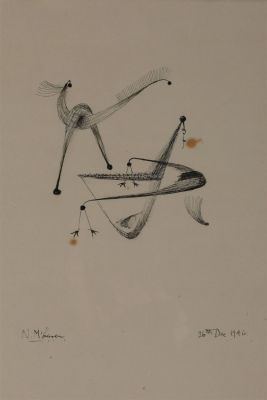 Norman McLaren Signed 1946 Abstract Sketch Drawing. Norman McLaren (Canadian, 1914 - 1987) 