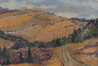 1982 Horace Champagne Pastel Les Eboulements Que / November Fields. Signed lower left, signed 
