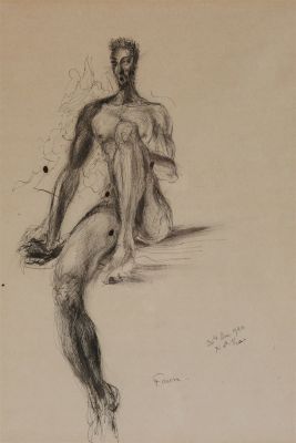 Norman McLaren Signed Abstract Figural Drawing. Norman McLaren (Canadian, 1914 - 1987) Signed 