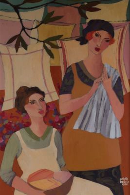 1984 Colette Boivin La Lessive Oil Painting. 1984 Colette Boivin (Canadian, b. 1956) La Lessive 