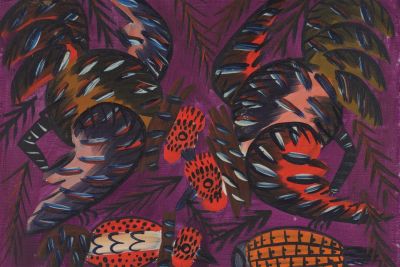 Sisson Blanchard Painting, Chickens Eating Corn. Sisson Blanchard (Haitian, 1929-1981) Painting 