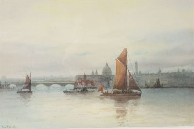 William George Russell Watercolor Boats in Harbour. William George Russell (American, 1860 - ) 