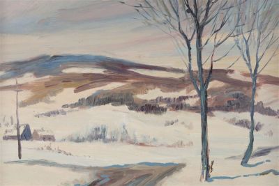 Winter Landscape Oil Painting Signed Tremblay. Board measures 10 inches H x 12 W, frame 