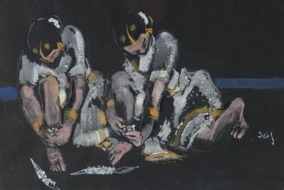 Seif El Din Wanly Gouache Dancers Silver Anklets. Seif El Din Wanly (Egyptian, 1906 - 1979) 
