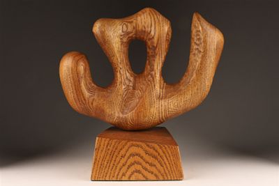 MCM Biomorphic Simon Bourbeau Oak Sculpture. Mid-Century Biomorphic Brutalist Simon Bourbeau 