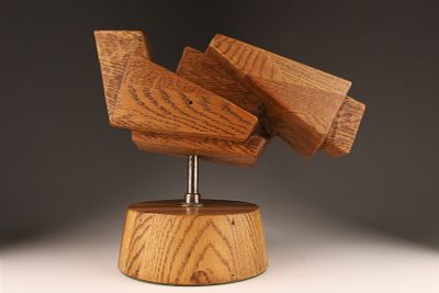 MCM Brutalist Simon Bourbeau Oak Sculpture. Mid-Century Biomorphic Brutalist Simon Bourbeau 
