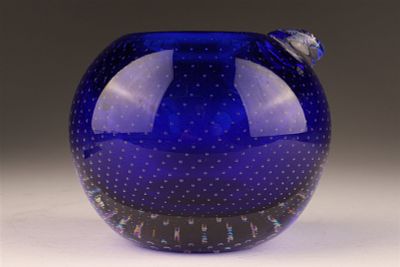 Mid Century Controlled Bubble Cobalt Blue Ashtray. 3.5 inches H. Condition: Although care is 