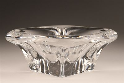 Val Saint Lambert Belgian Crystal Glass Ashtray. Vintage Val Saint Lambert Belgian Crystal Glass 