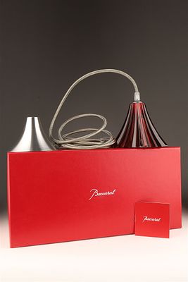 Baccarat Mille Nuits Red Crystal Pendant Light. Crystal shade 4.75 inches H x 5.5 diameter 