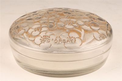 Rene Lalique Le Lys D'Orsay Eglantine Box. Rene Lalique covered box created in 1919 for D'Orsay 