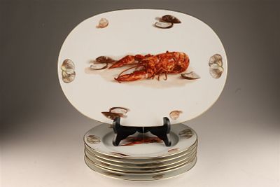 Set of JWK Bavaria Kuba Lobster Clam Plates. JWK Bavaria Western Germany Kuba Porcelain Lobster 