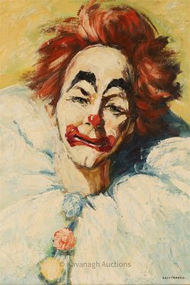 Leon Franks (Canada) Oil Painting Girl Clown. Leon Franks (Canada, 1914 - 1970) Oil on Board 