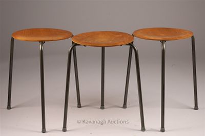 Set of 3 Mid Century Danish Arne Jacobsen for Fritz Hansen Dot Stacking Stools. 17"h x 12"d 