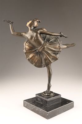 Art Deco Bronze Patinated Ballerina Figure. Art Deco bronze patinated metal figure of a 