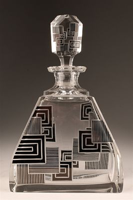 Art Deco Geometric Crystal Decanter by Karl Palda. Art Deco Geometric Pattern Crystal Decanter 