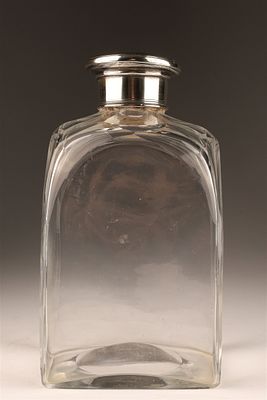 English George V Cut Glass Decanter Sterling Silver Top. Antique English George V / Art Deco Cut 