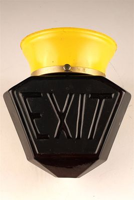 1920s Art Deco 3 Sided Ruby Glass Exit Sign Light. 1920s Art Deco Three Sided Ruby Glass Exit 