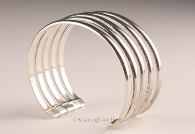 Mexican Taxco Sterling Modernist Cuff Bracelet. Mexican sterling silver cuff bracelet of five 