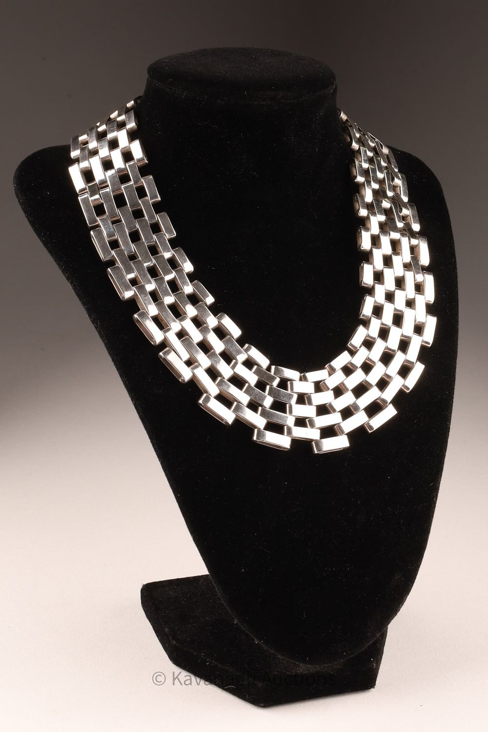 Mexican Taxco Heavy Sterling Linked Bib Necklace. Taxco finely crafted heavy sterling silver 