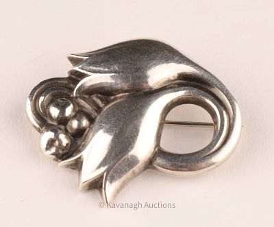 Georg Jensen Denmark Sterling No. 100 Tulip Brooch. Marked on verso. 6.1 grams, 1.5 inches 
