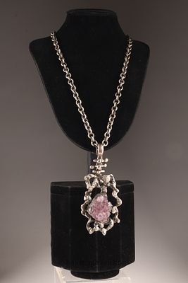 Large J. Hull Denmark Brutalist Amethyst Necklace. Large B and D J. Hull Denmark Brutalist 