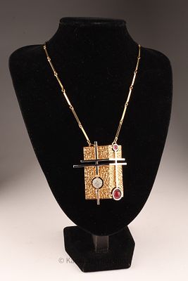 1960s D'Orlan Modernist Brutalist Necklace. 1960s D'Orlan Modernist Brutalist Gold tone Necklace 