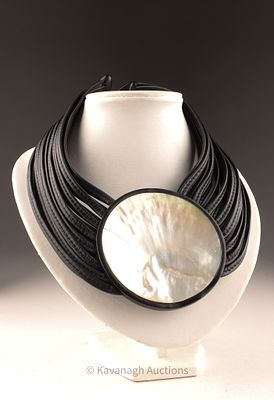 Monies Denmark Mother of Pearl Leather Statement Necklace. Monies Denmark statement necklace of 