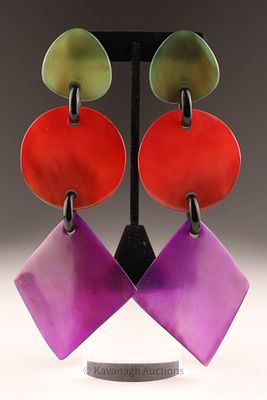 Monies Denmark Long Colored Horn Pop Art Earrings. Monies Denmark pair of long Pop Art earrings 