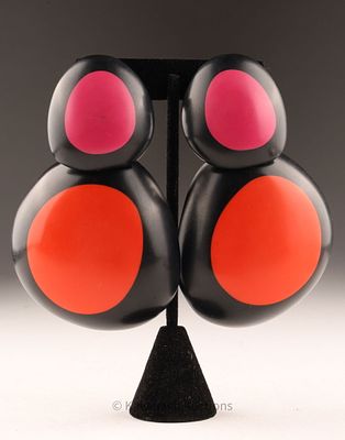 Monies Pop Art Ebony Wood Statement Earrings. Monies Denmark pair of Pop Art earrings of ebony 