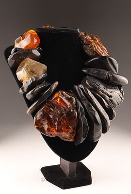 Monies Raw Amber Ebony Quartz Statement Necklace. Monies Denmark Gerda Lynggard one of a kind 