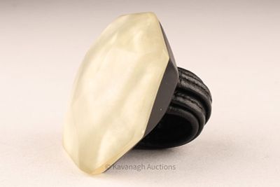 Monies Denmark Brushed Acrylic Leather Ring. Monies Denmark large statement ring of two toned 