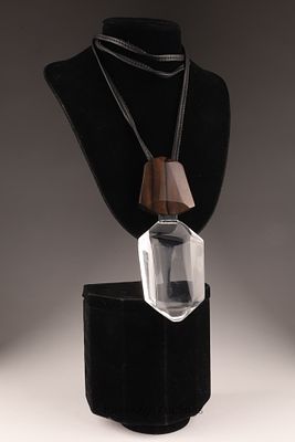 Monies Bog Oak and Acrylic Opera Length Necklace. Monies Denmark opera length modernist necklace 