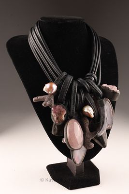 Monies Multi Strand Quartz Pearl Leather Necklace. Monies Denmark one of a kind statement 