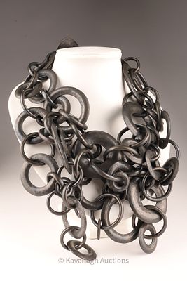 Monies Gerda Lynggard Metal Ring Bib Necklace. Monies Denmark Gerda Lynggard bib necklace of 
