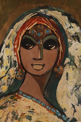 Ismail Samy (Egyptian, 1935-1990) Girl Painting, Oil On Canvas. 13.5 X 9.5 Inches Within Frame.