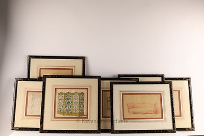 Lot of 8 French Watercolour Furniture Design Interiors Sketches. Lot of 8 French Watercolour 