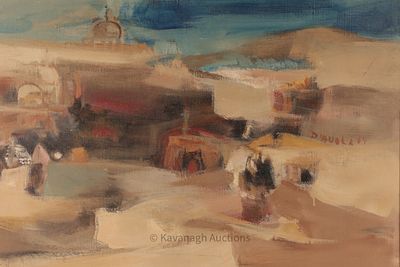 Signed Mid Century Abstract Landscape Painting Aramis. Signed D'Avola 1964 Mid Century 