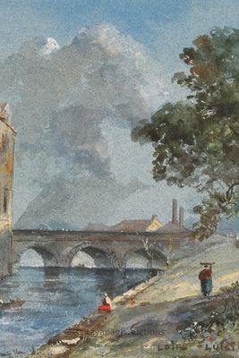 Luigi Loir (French, 1845-1916) Watercolour River Landscape. Luigi Loir (French, 1845-1916) 