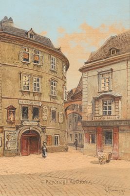 Signed L. Graninger (1852-1941) Watercolour Austrian Cityscape, depicting Griechengasse in 