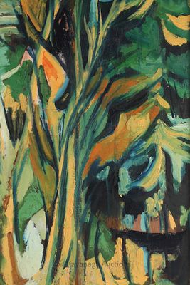 Abstract Expressionist Forest Landscape In the Style of Henrietta Mabel May. Unsigned Abstract 