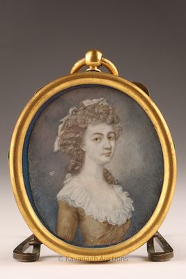 Antique Miniature Portrait Painting of a Lady Signed J. Linart. Image measures 2.5 inches H x 