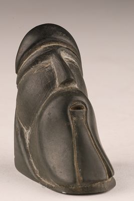 Samson Meeko (E9-32, Belcher Islands) Serpentine Carving, Bearded Head. A finely carved Inuit 