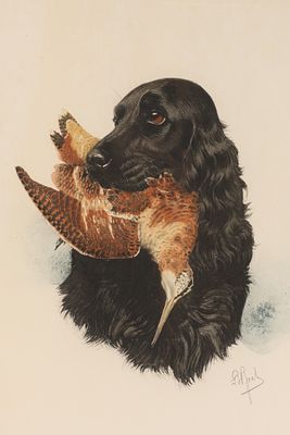 Boris Riab (Russian, 1898-1975) Print of Black Dog and Snipe. Boris Riabouchinsky, known as 