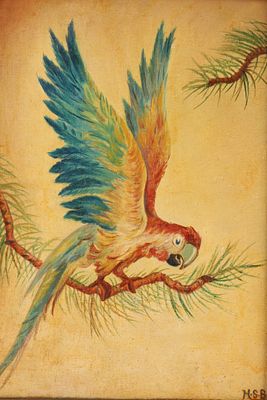 Scarlet Macaw Parrot Painting Initialled HSB 1942, Initialed lower right H. S. B., dated on 