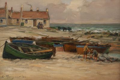 Ernest Thomson 1922 Oil on Canvas Coastal Seascape, At St. Combs Aberdeenshire. Ernest Thomson 