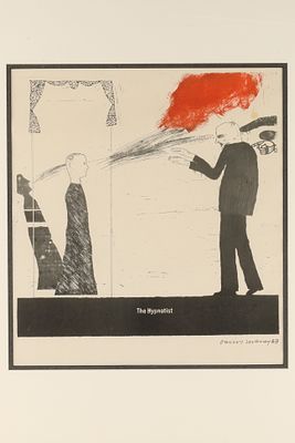 David Hockney (British, born 1937) The Hypnotist Print. Signed in plate, measures 14” x 13” 