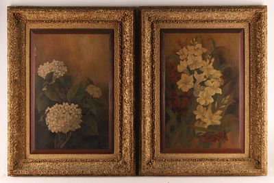 Pair of 1880s Victorian Still Life Floral Paintings Signed. Pair of 1880s Victorian Still Life 
